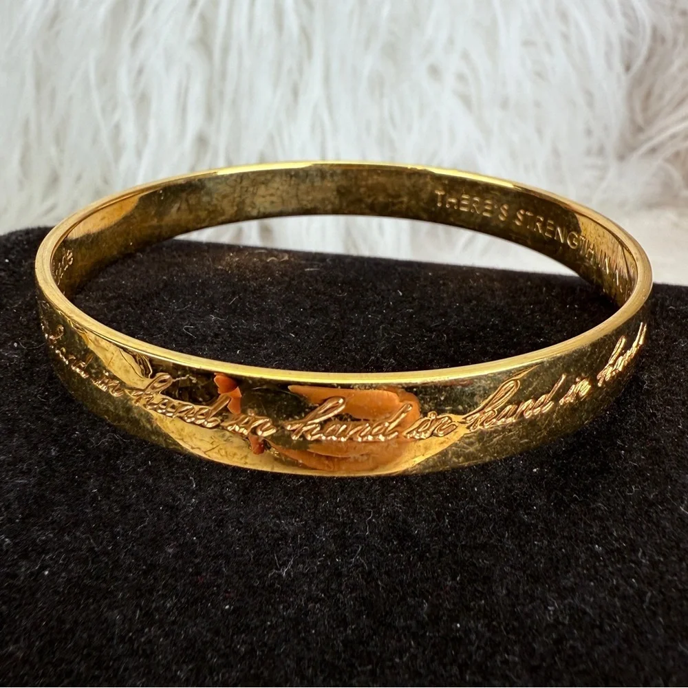 Kate Spade “Hand and Hand” inscribed Goldtone Bangle Bracelet - Picture 5 of 15